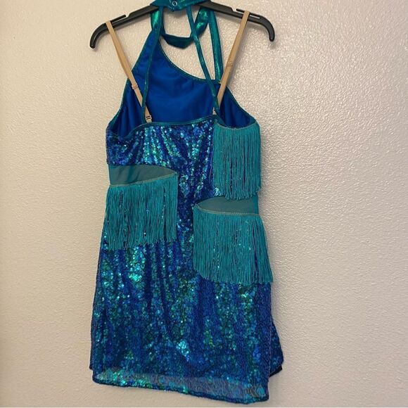 Revolution 10th House Dance Costume teal sequin fringe ELECTRA TH23105 adult MA - Picture 3 of 12